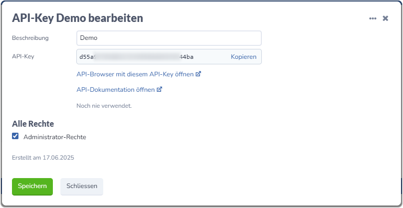 API Keys auslesen und Bearbeiten