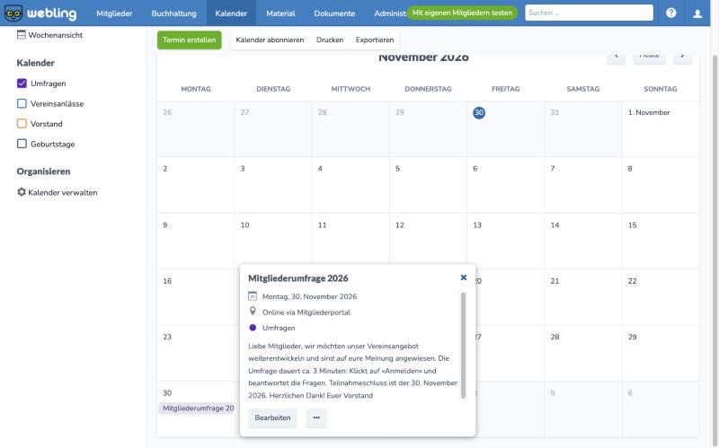 Umfrage-Termin im Kalender