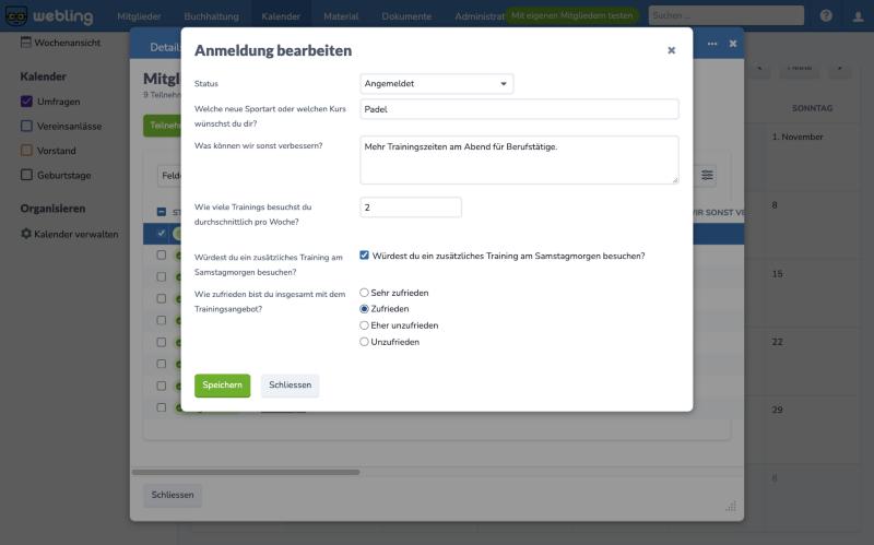 Antworten eines Mitglieds erfassen