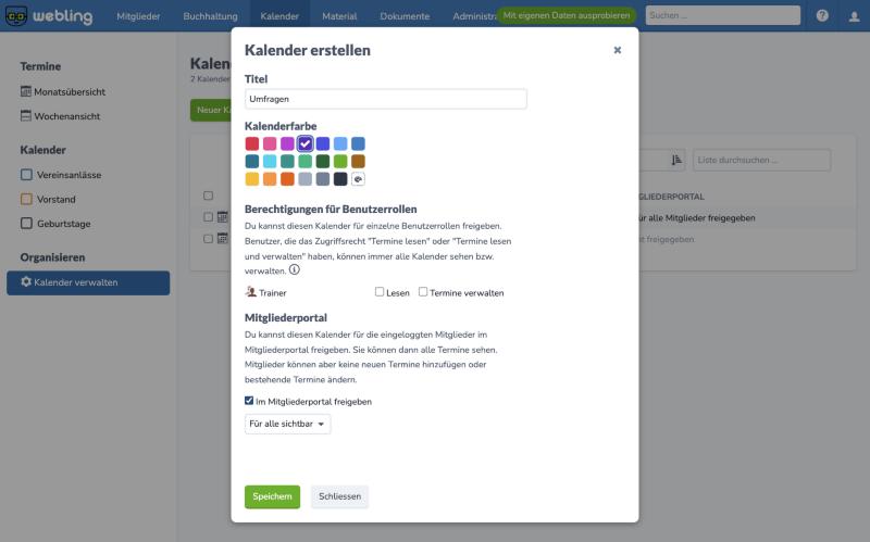 Kalender «Umfragen» erstellen