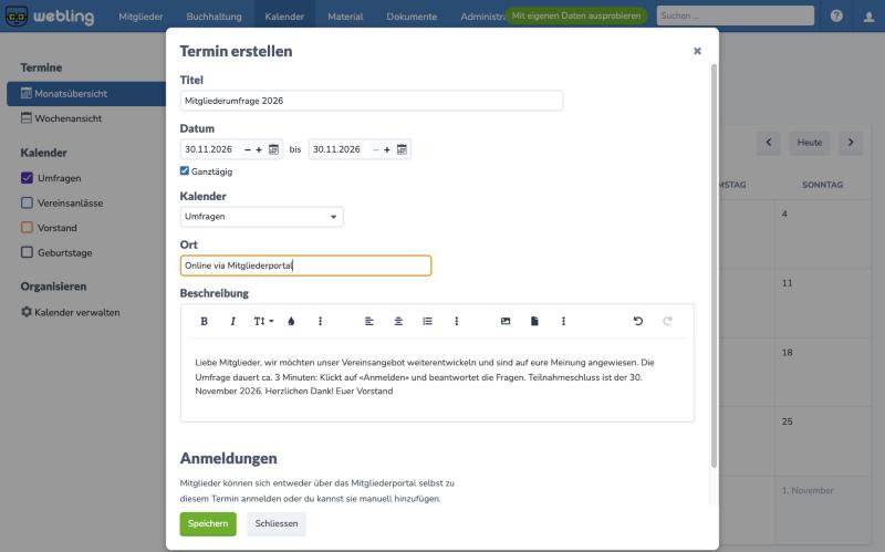Grunddaten des Umfrage-Termins