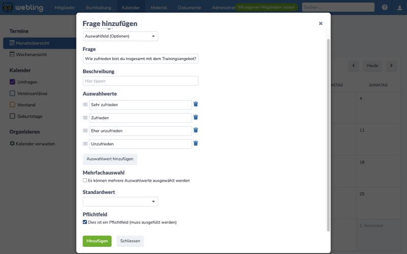 Frage vom Typ Auswahlfeld