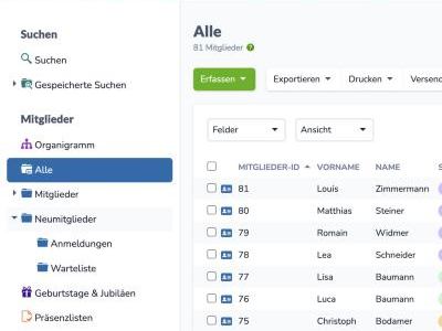 Gruppen «Anmeldungen» und «Warteliste» unter «Neumitglieder»