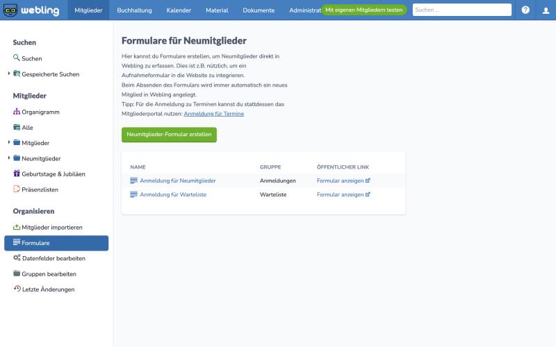 Die beiden Formulare in der Übersicht