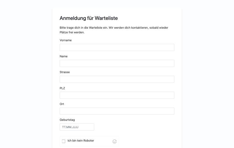 Das öffentliche Wartelisten-Formular